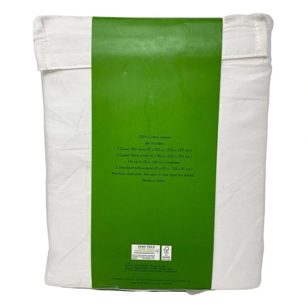 Kate Spade Twin Size Sheet Set solid white cotton sateen NWT